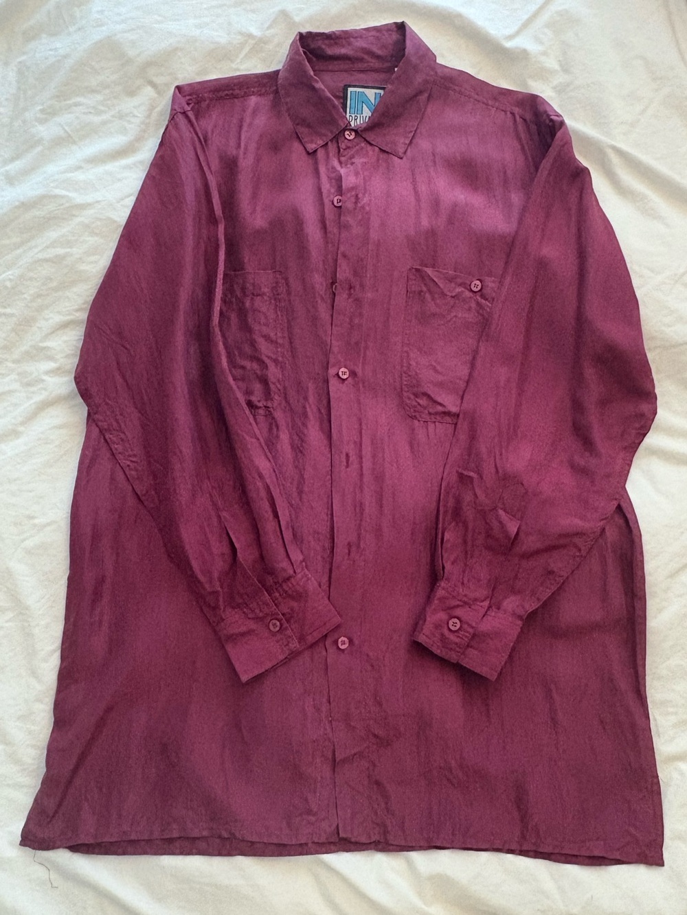 Vintage 100% Silk Burgundy Red Long-Sleeve Button-Up Shirt